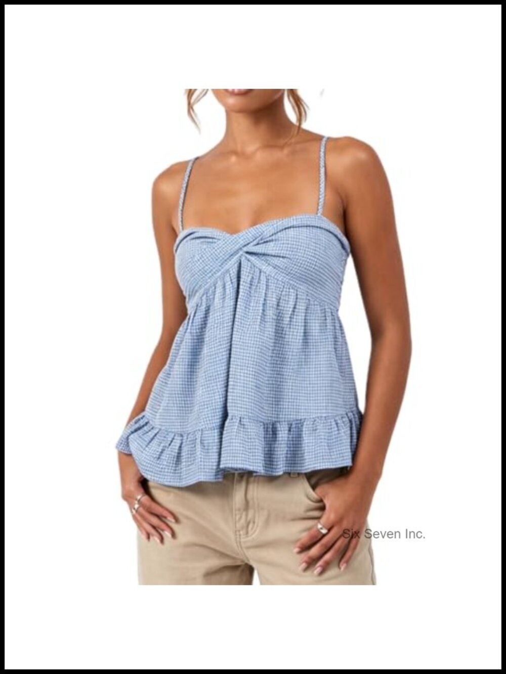 Women Y2k Plaid Babydoll Tank Top Spaghetti Strap Ruffle Camisole